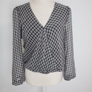long sleeve plaid blouse black and white  Francesca's Collections